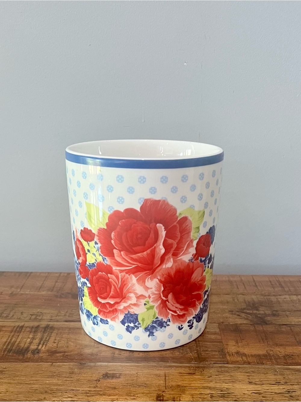 Floral Ceramic Utensil Holder — Red Rose Print